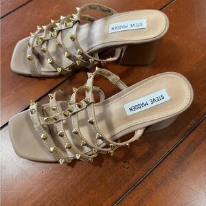Steve Madden Tan Gold Heels with Studded Design